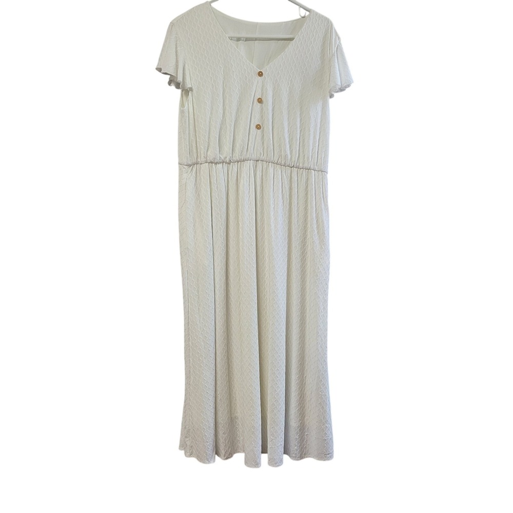 Roschico Snow White V-Neck Flutter Sleeve Maxi Dress XL Boho Evening Lined